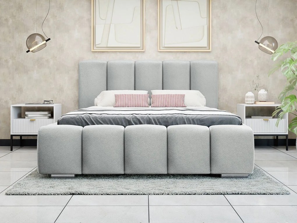 Franciaágy 180 cm Leskana (szürke) (ágyráccsal) (tárolóhellyel). 1104366