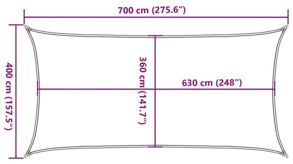 narancssárga négyszögletű HDPE napvitorla 160 g/m² 4x7 m