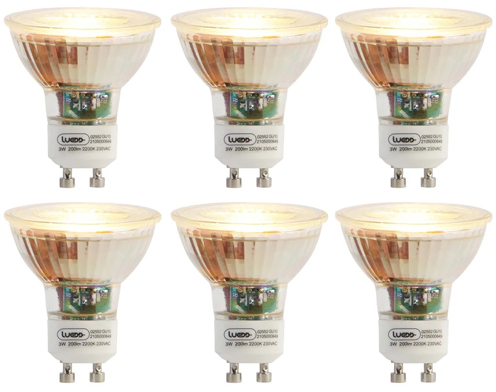 6 db-os GU10 LED izzókészlet 3W 200lm 2200K