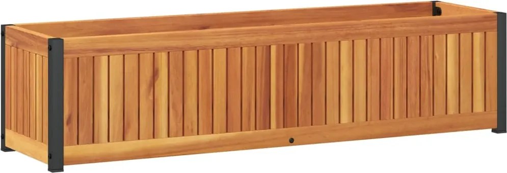 vidaXL tömör akácfa és acélkerti virágtartó 110 x 30 x 27,5 cm