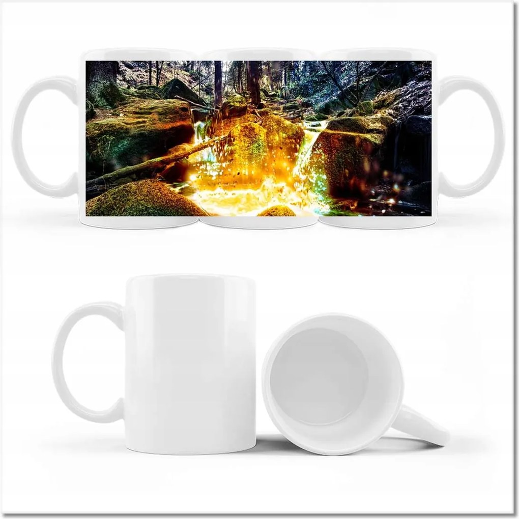 Fényképes bögre Hegyi patak sziklák és növények között Vízesés Tájkép