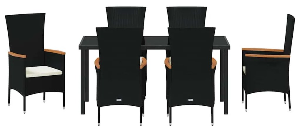Kert étkező szett párnával 7 pcs Fekete Poli rattan