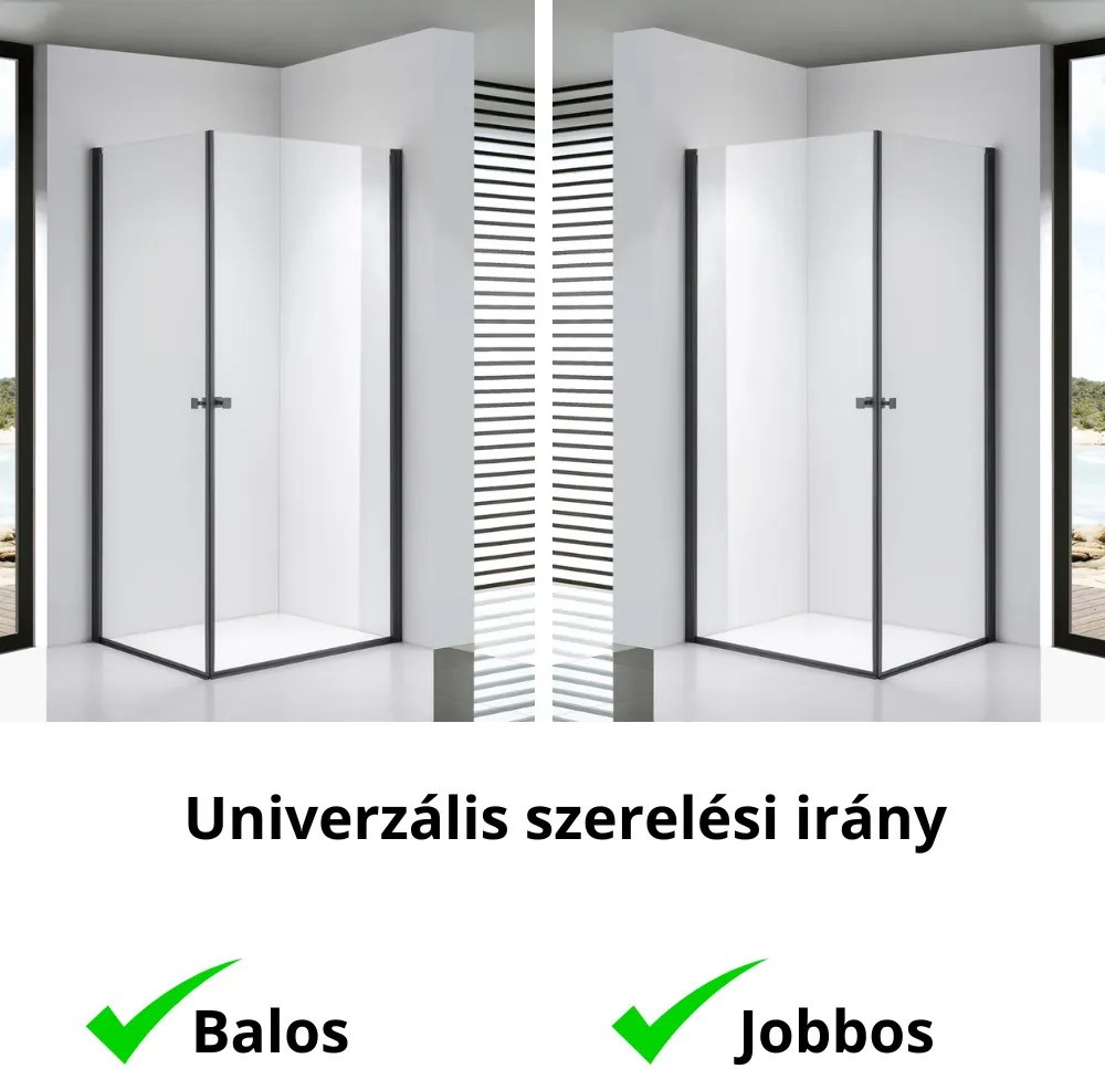 Stuxi Bari Duo Black 80x100 aszimmetrikus 2 nyíló ajtós zuhanykabin 6 mm vízlepergető biztonsági üveggel, matt fekete