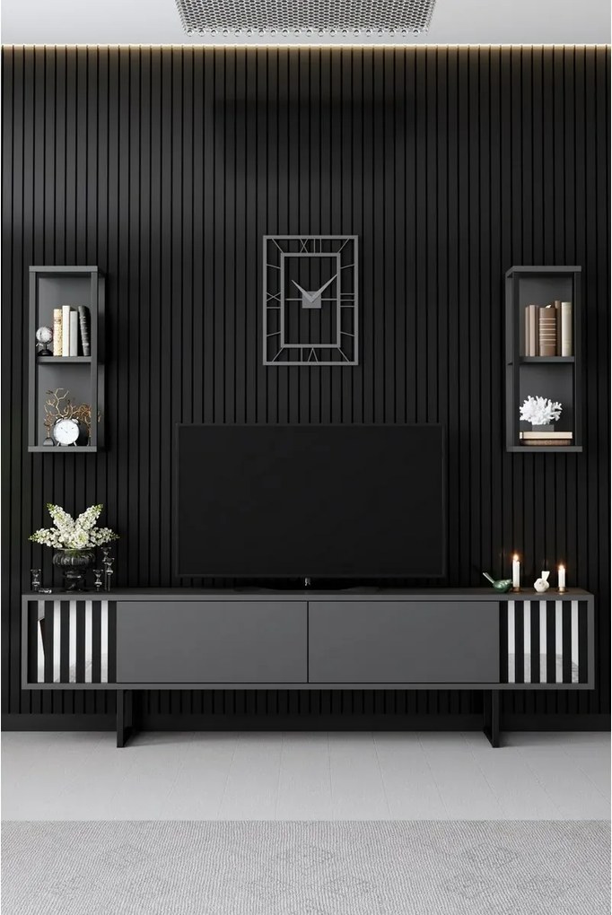 TV-állvány polcokkal Chrome Anthracite and Black