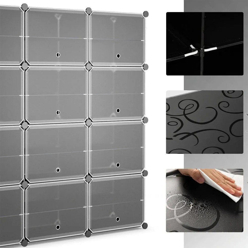 12 rekeszes műanyag cipőtartó oldalsó akasztókkal