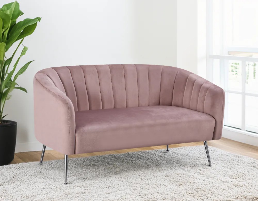 Design kétszemélyes kanapé, rózsaszín Velvet szövet/króm-ezüst, BAGY