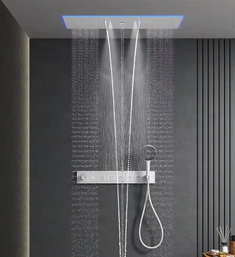 Falba süllyesztett zuhanyrendszer ELITE EDITION BCS1045, 6 funkcióval, LED-világítással, termosztáttal és többféle felülettel — Fehér — Két kimenetes