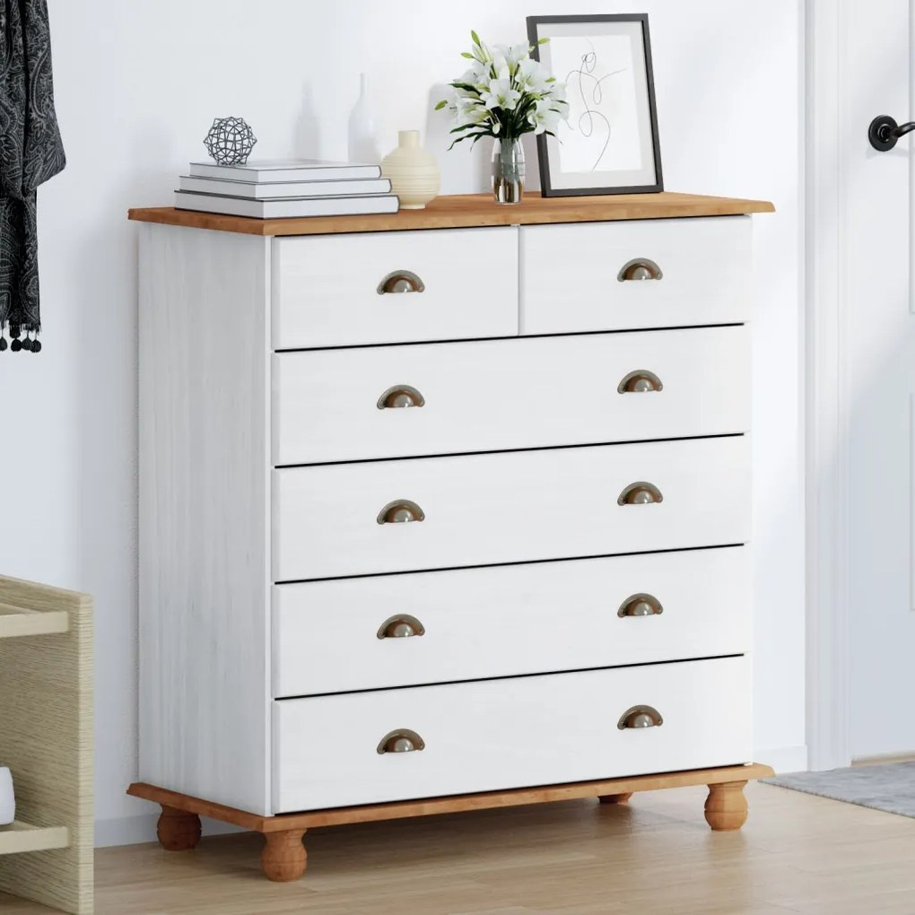 Fiókos Szekrény ASKIM" Fehér 91x40x95,5 cm Tömör Fenyőből"