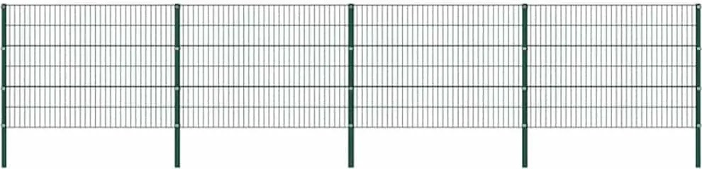 vidaXL zöld vas kerítéspanel oszlopokkal 694,5 x 120 cm