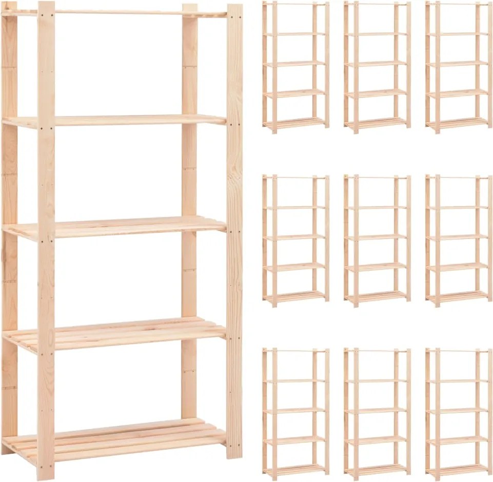 vidaXL 10 db 5-szintes tömör fenyő tárolópolc 250 kg 80 x 38 x 170 cm