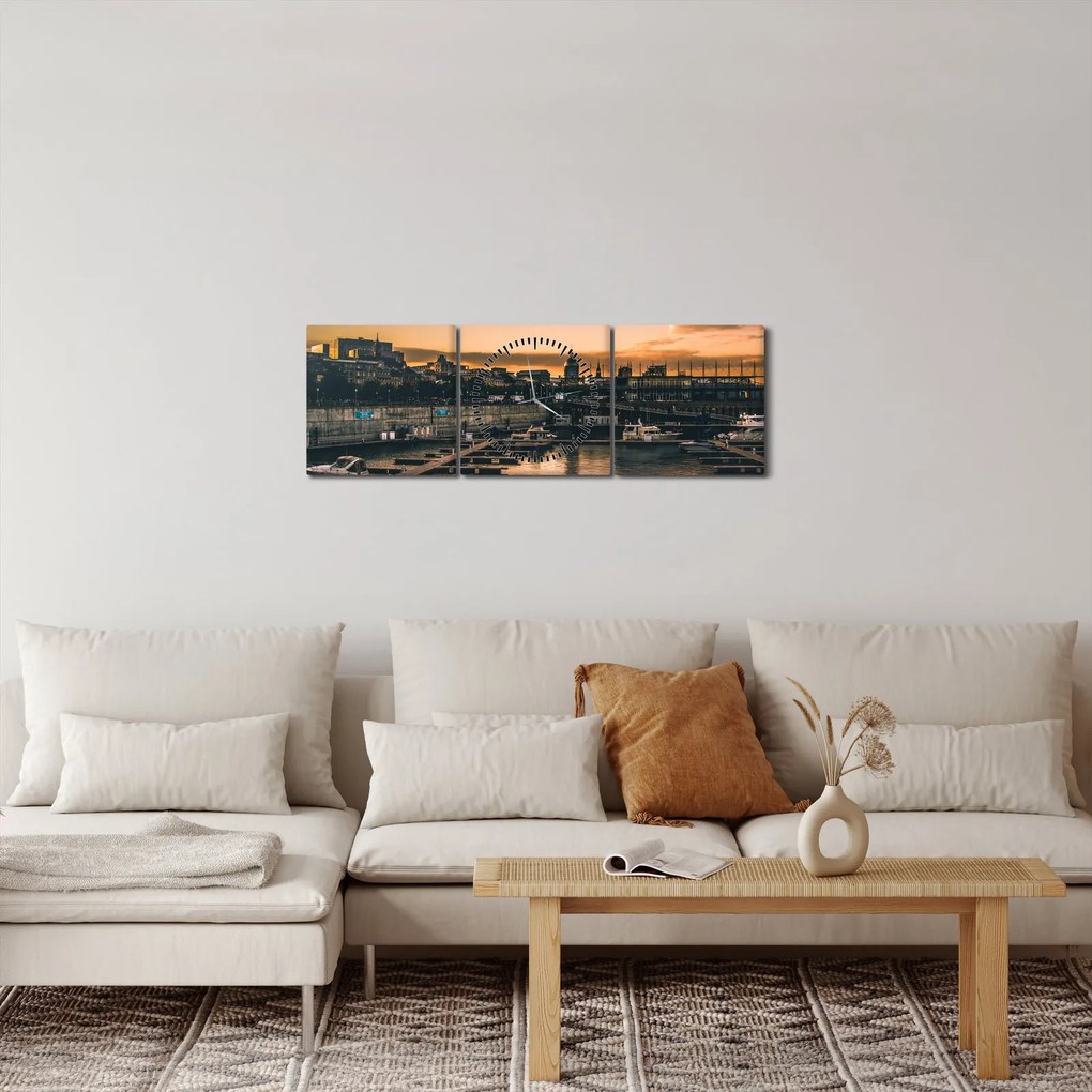 Kép - kikötő város (órával) (90x30 cm)