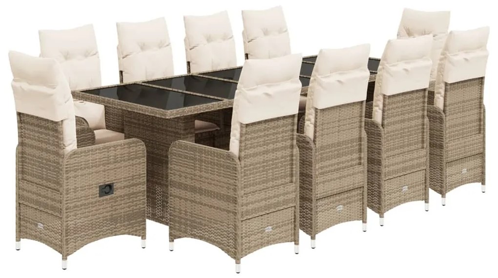11 részes bézs polyrattan kerti bisztrógarnitúra párnákkal