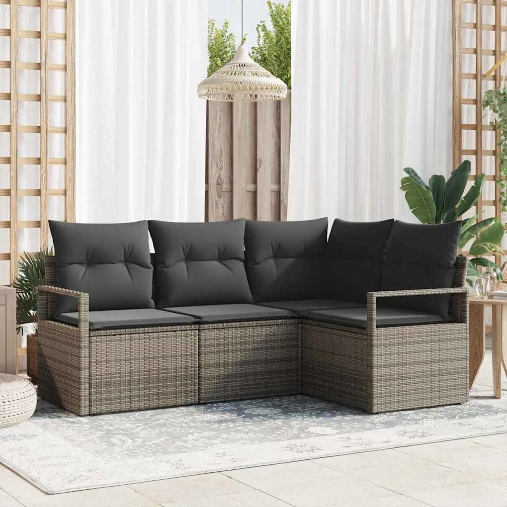 Kerti Kanapé Szett 4 pcs Szürke Poli rattan és porfestett acél