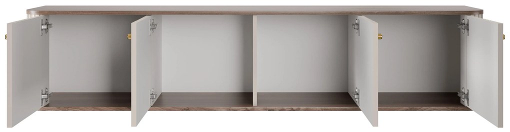 Vesper 4D fali TV szekrény 187 cm - kasmír / dió / arany fogantyúk