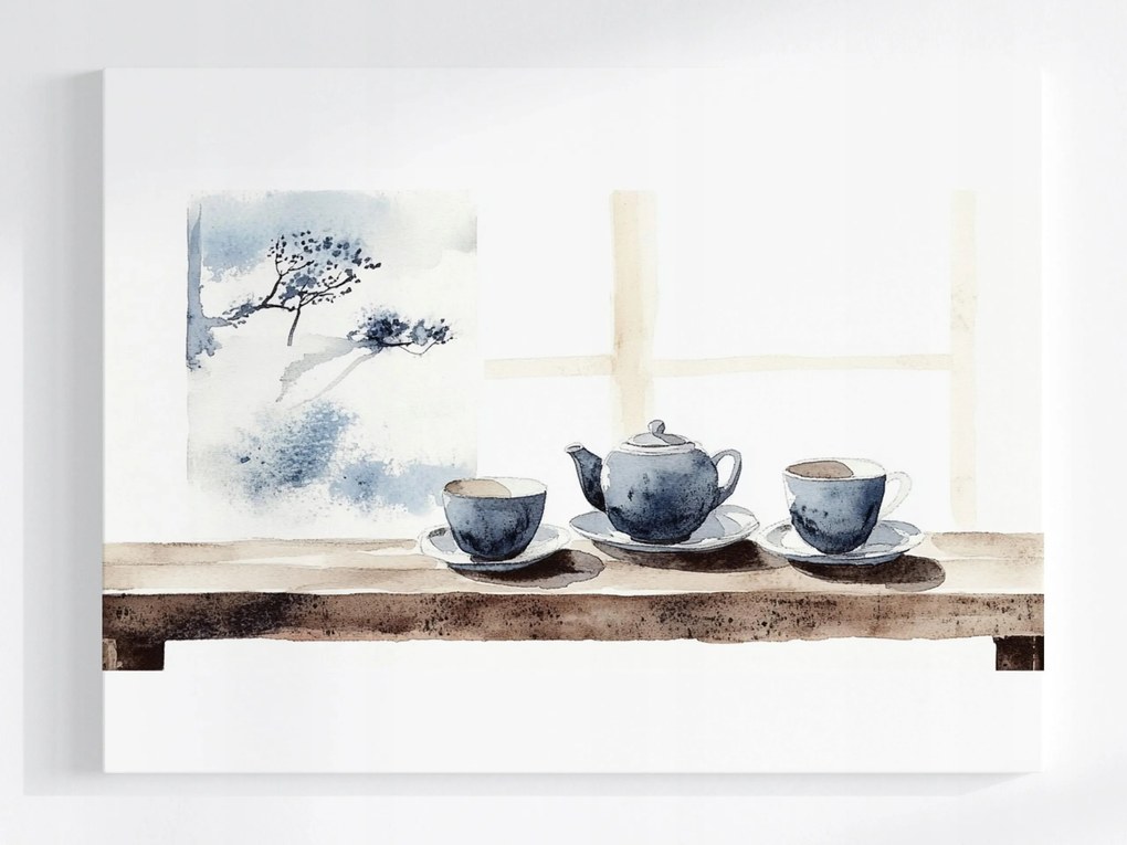 Vászonkép Canvas Japandi Orient Tea Csésze Teáskanna Ablak 80x60