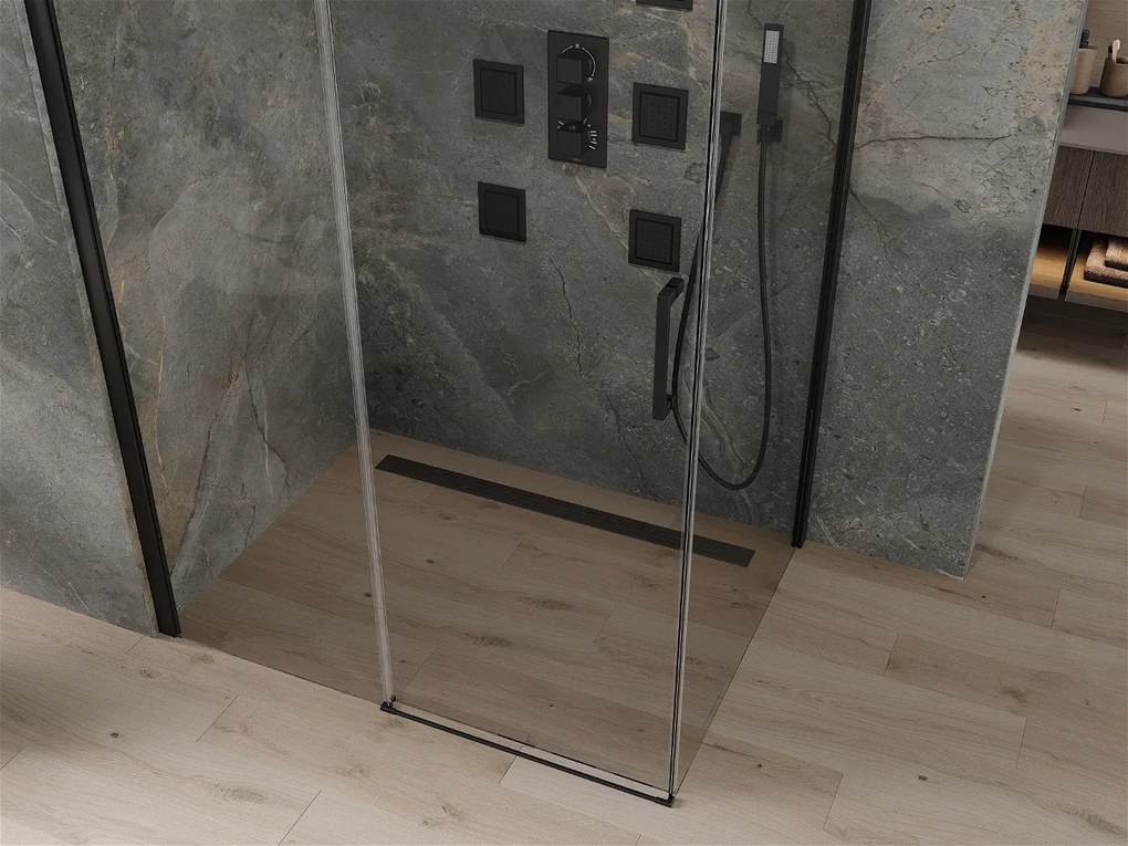 Mexen Omega Zuhanykabin Toló ajtóval    150 x 100 cm,  átlátszó üveg,  fekete  - 825-150-100-70-0 Toló ajtós