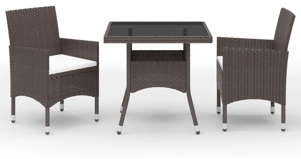 3 részes barna polyrattan és edzett üveg kerti étkezőszett