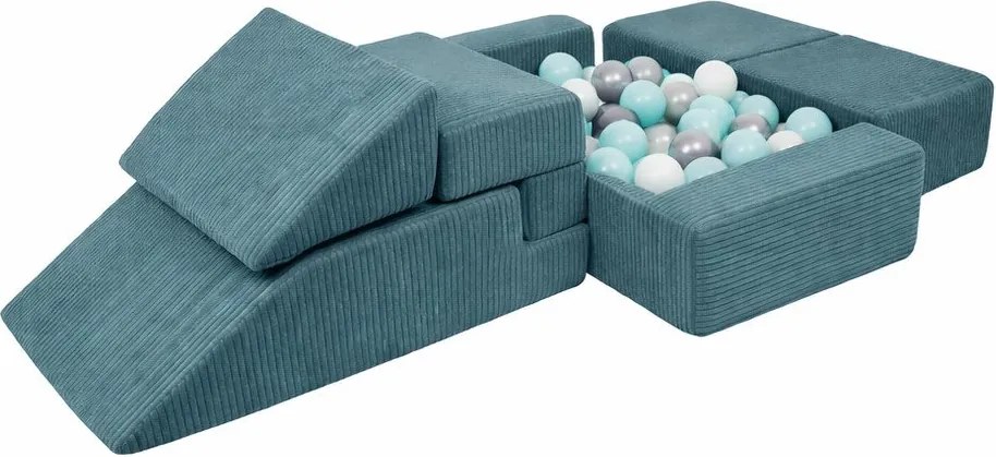 Türkiz kordbársony habszivacs játszótér 6 db-os magasság 40 cm 100x35 cm Montessori – Meowbaby