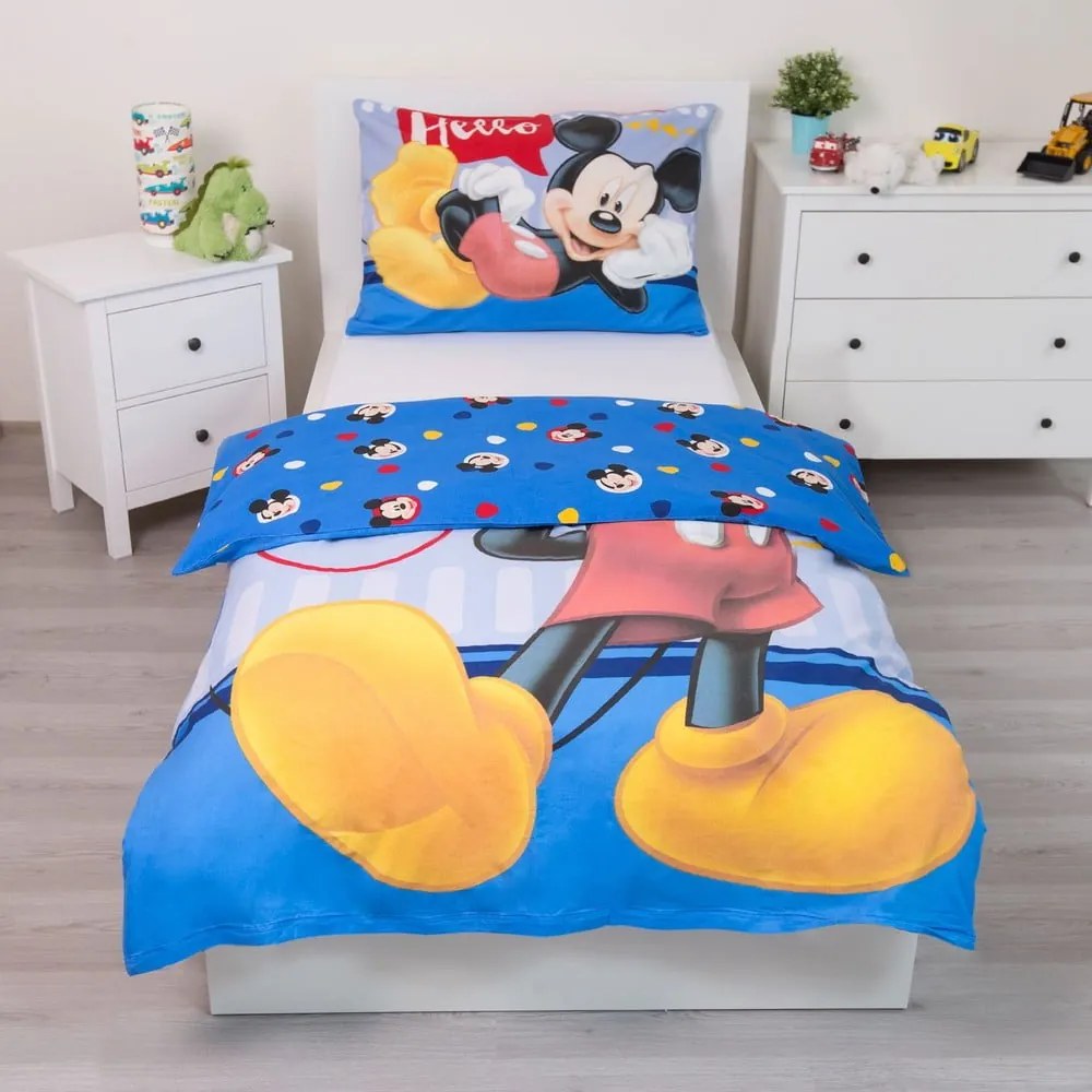 Egyszemélyes pamut gyerek ágyneműhuzat 140x200 cm Mickey "Hello" – Jerry Fabrics