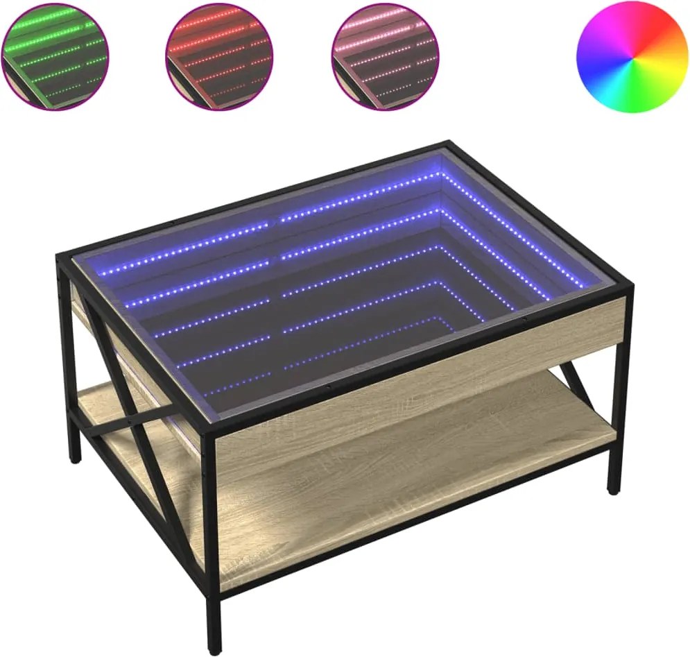 vidaXL sonoma tölgy végtelen hatású LED-es dohányzóasztal 70x50x38 cm