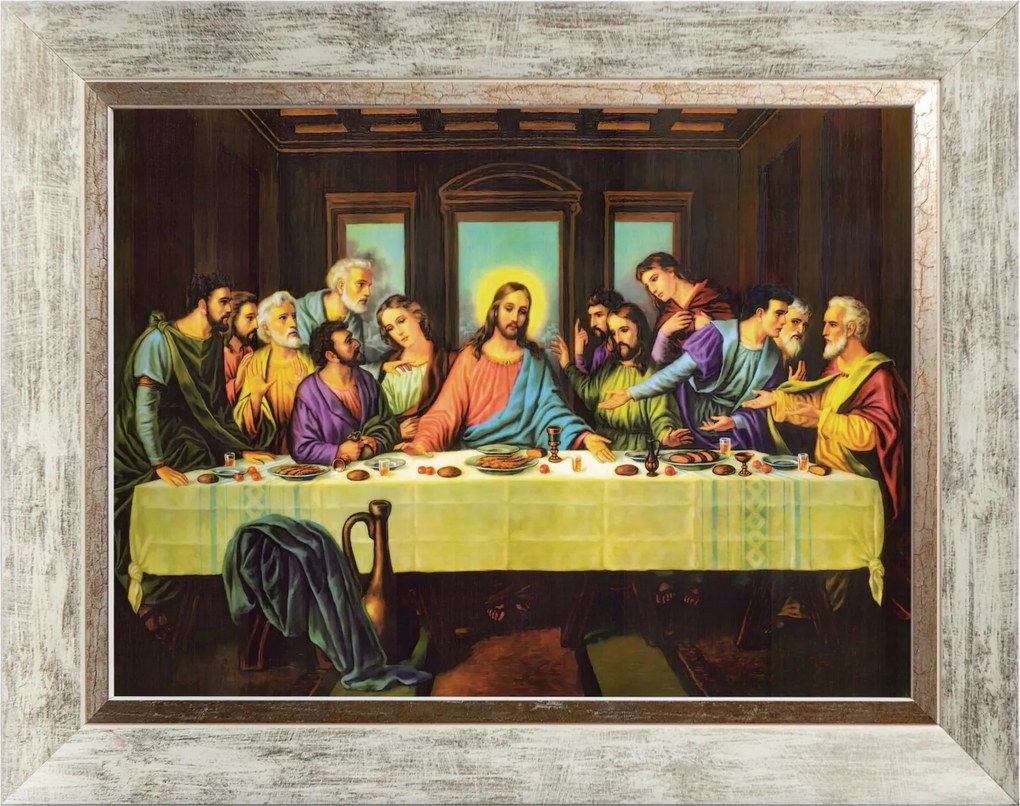 Utolsó Vacsora Vallásos Kép Fehér Díszített Keretben 30X40