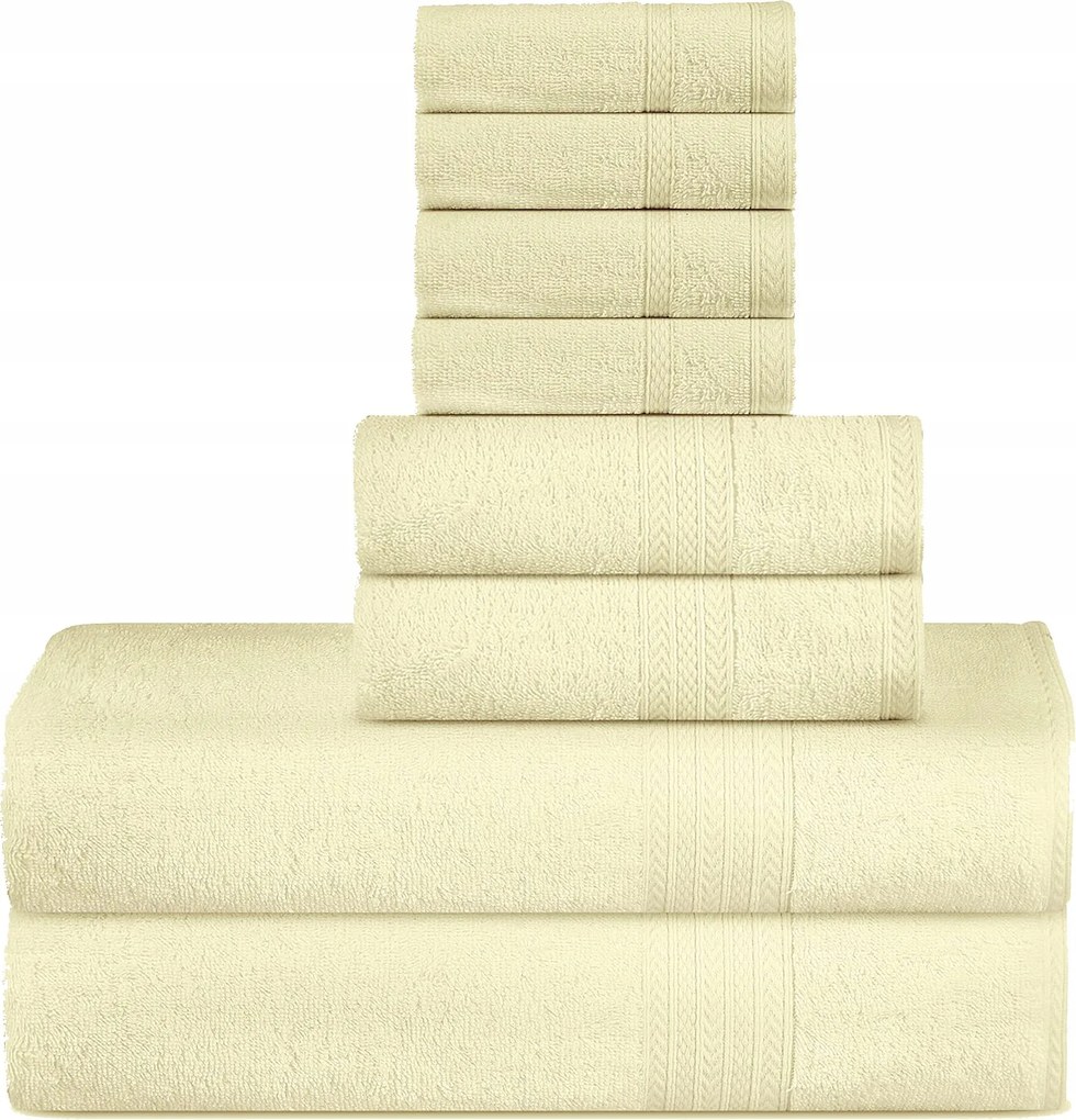 Pamut Törölköző Szett 8 Db Puha 500G 3 Méret Krémszínű