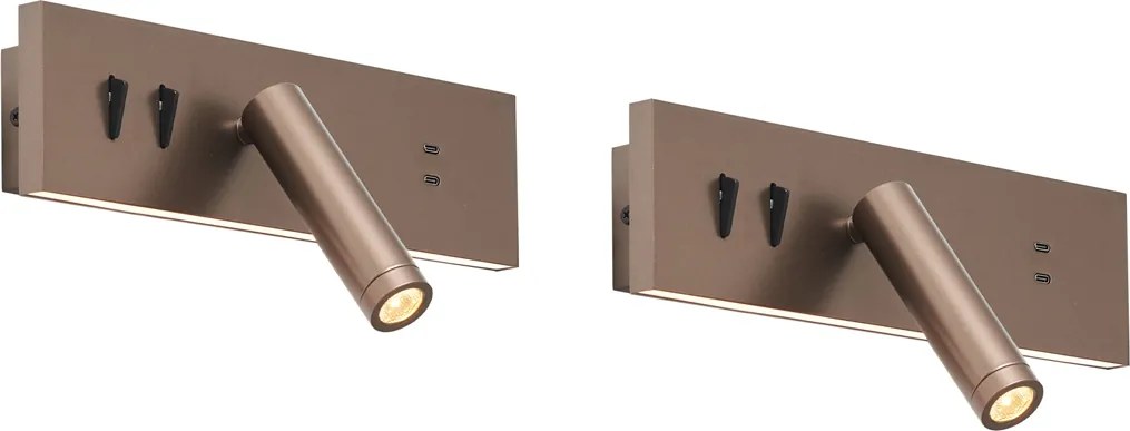 2 darabos modern sötét bronz állítható fali lámpa USB-C-vel, LED-del - Modric