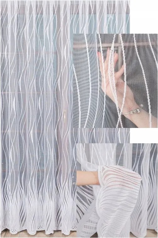 Függöny Jacquard Függöny Fehér Díszített Nappali Függöny Szalaggal Sz.400x170