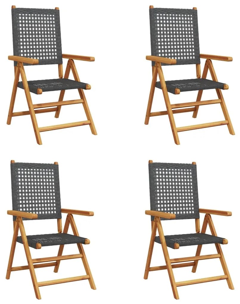 4 db fekete polyrattan és tömör fa dönthető kerti szék
