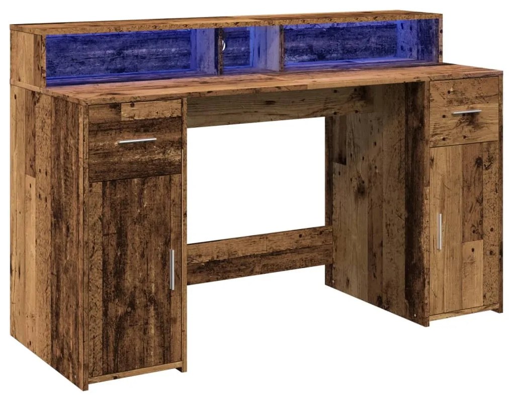 antik fa színű szerelt fa íróasztal LED-ekkel 140 x 55 x 91 cm
