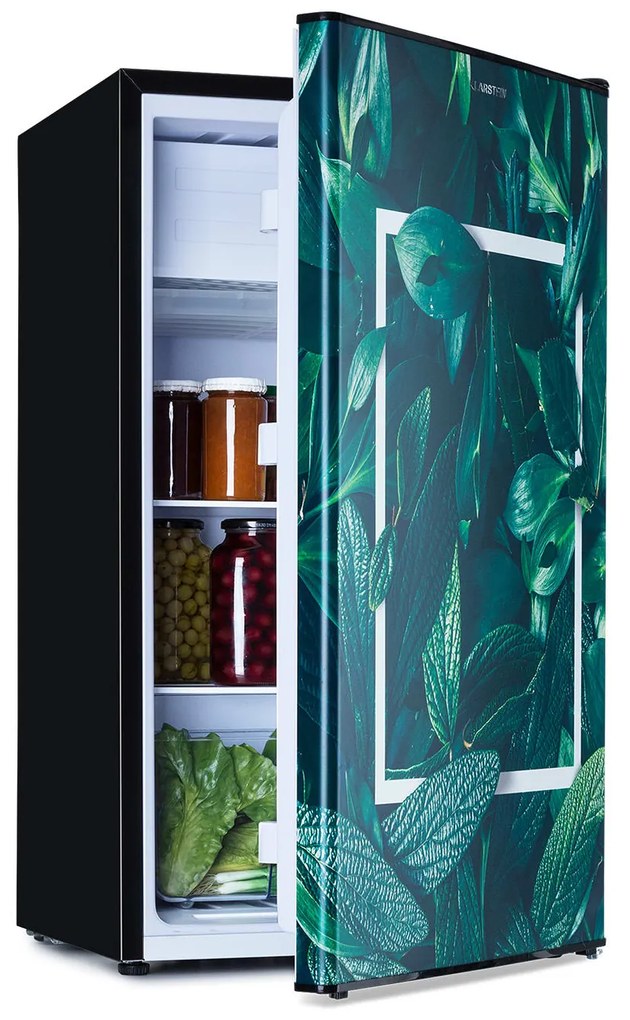 Klarstein CoolArt, 79L, kombinált hűtőszekrény, E energiahatékonysági osztály, 9 liter fagyasztó, formatervezett ajtó