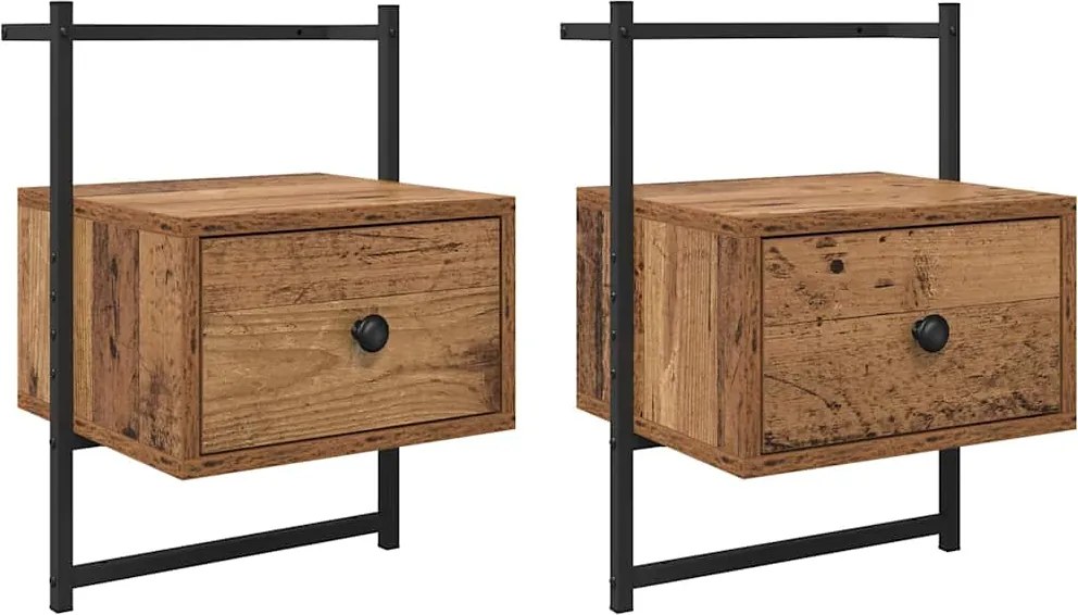 vidaXL Éjjeliszekrény fiókkal 2 pcs Öreg fa 35 x 30 x 51 cm Faanyag
