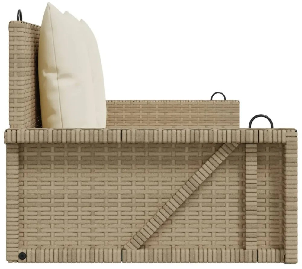 bézs polyrattan hintapad párnával 119 x 56 x 48 cm