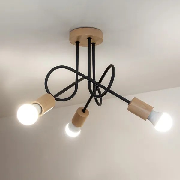 OXFORD felületre szerelt mennyezeti csillár 3xE27/15W/230V fenyő/fekete