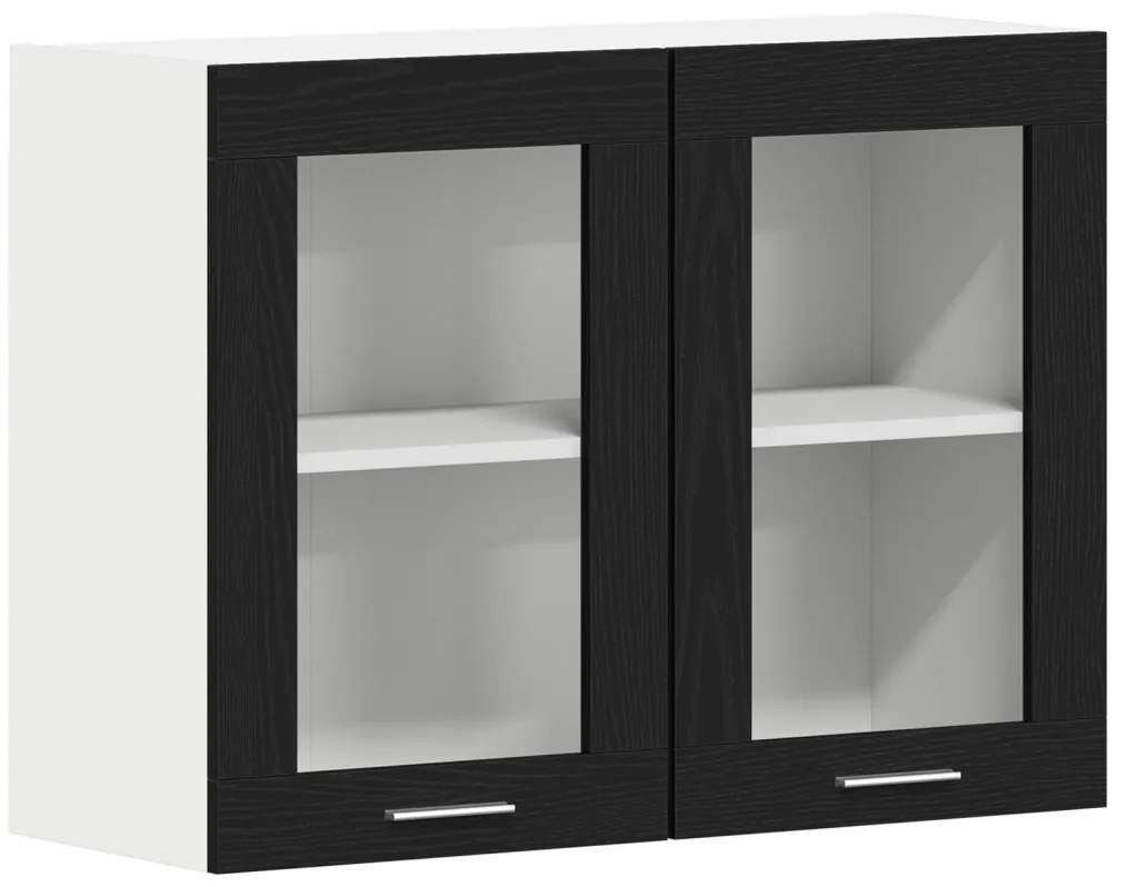 vidaXL Fekete Tölgy Függő Üveg Szekrény 80x31x60 cm Műanyag Fából
