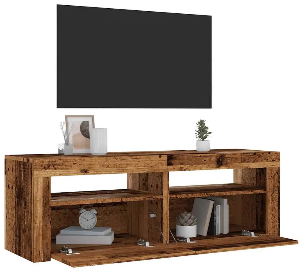 antik fa színű szerelt fa TV-szekrény LED-ekkel 120x35x40 cm