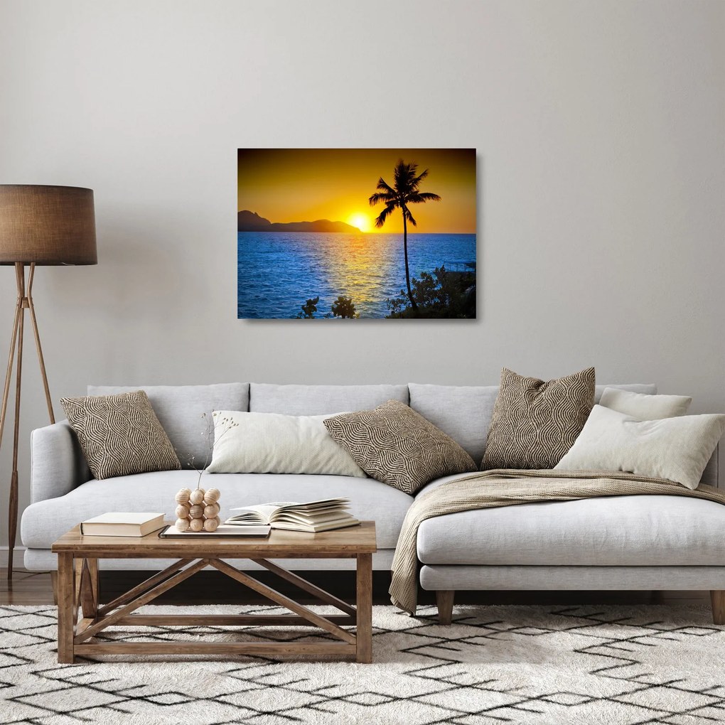 Kép - Naplemente a tenger felett (üvegen) (70x50 cm)