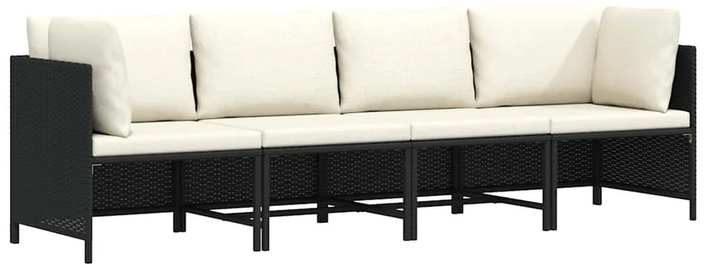 vidaXL 4 személyes fekete polyrattan kerti kanapé párnákkal