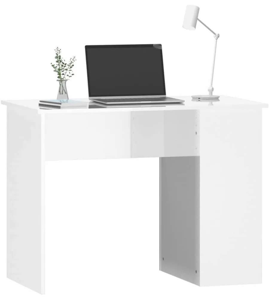 Magasfényű fehér színű szerelt fa íróasztal 100x55x75 cm