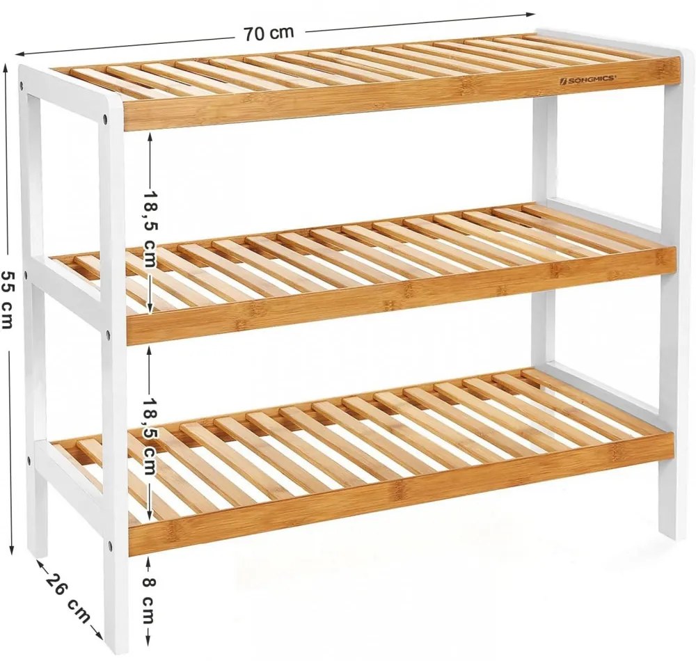 Cipőtároló polc 3 szintes, natúr 70x26x55cm