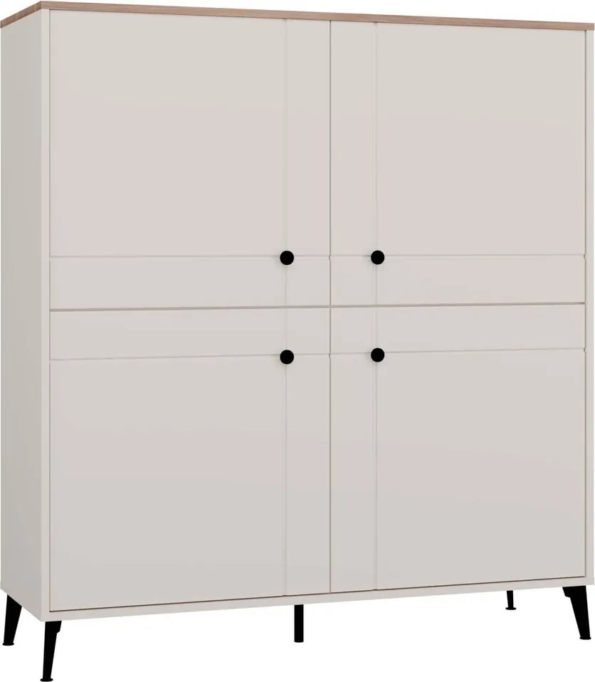 POINT 4S komód 123.5x40x135.5 cm, kasmír, fekete lábakkal, tölgy komód fedlappal