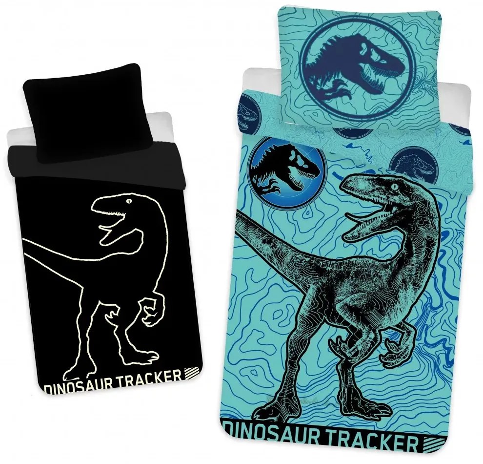 Jurassic World Dinosaur Tracker Sötétben világító ágyneműhuzat 140×200cm, 70x90 cm