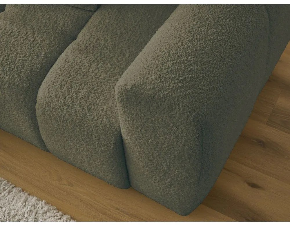 Khaki buklé kinyitható-tárolóhelyes sarokkanapé (bal oldali-heverő résszel) Roxelane – Bobochic Paris