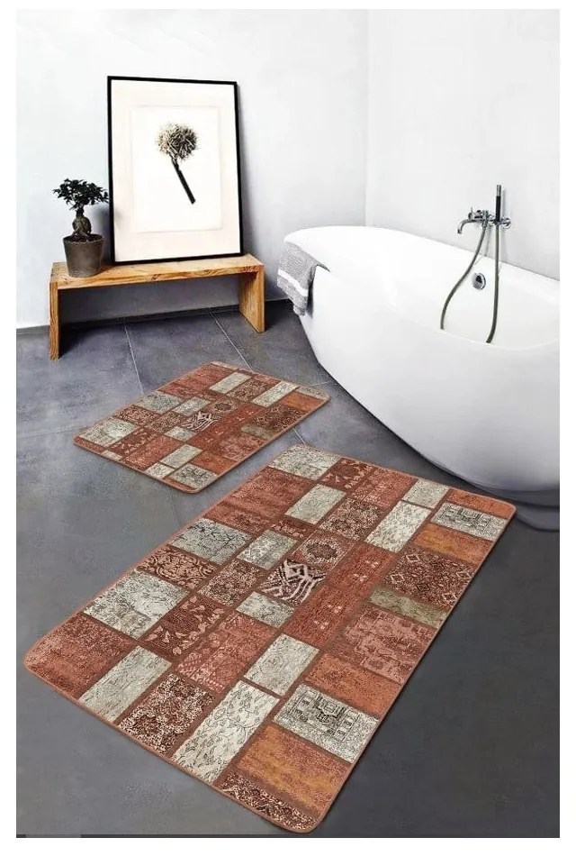 Barna bársony fürdőszobai kilépő szett 2 db-os 60x100 cm – Mila Home
