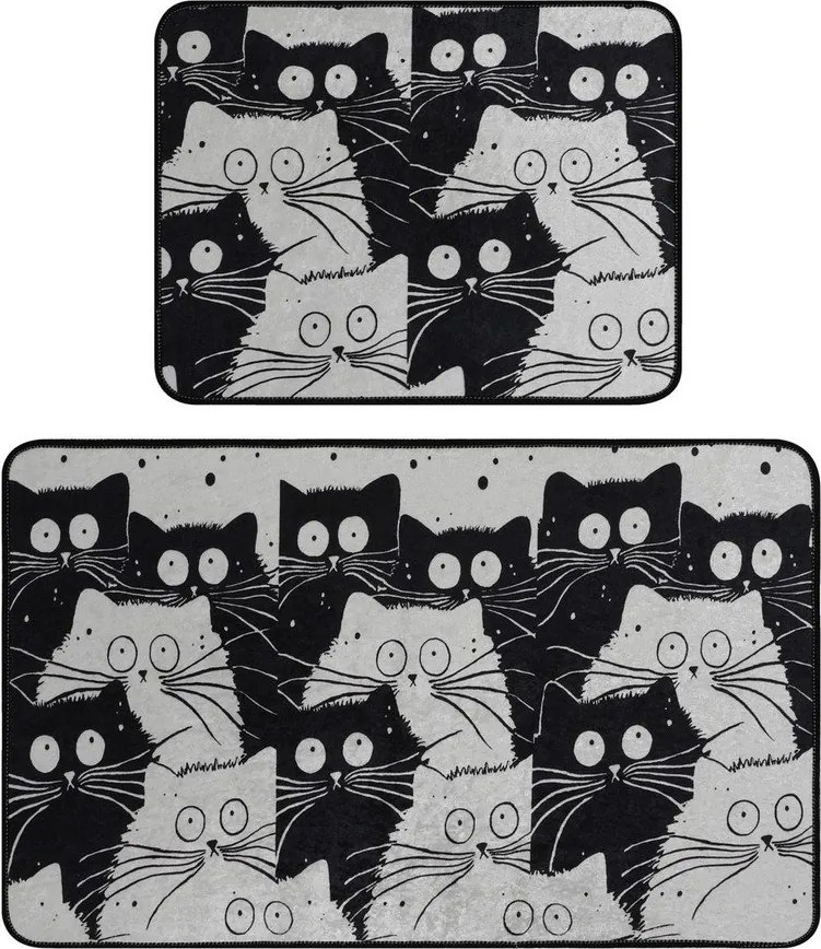 Fekete-szürke fürdőszobai kilépő szett 2 db-os 60x100 cm White Cats – Foutastic