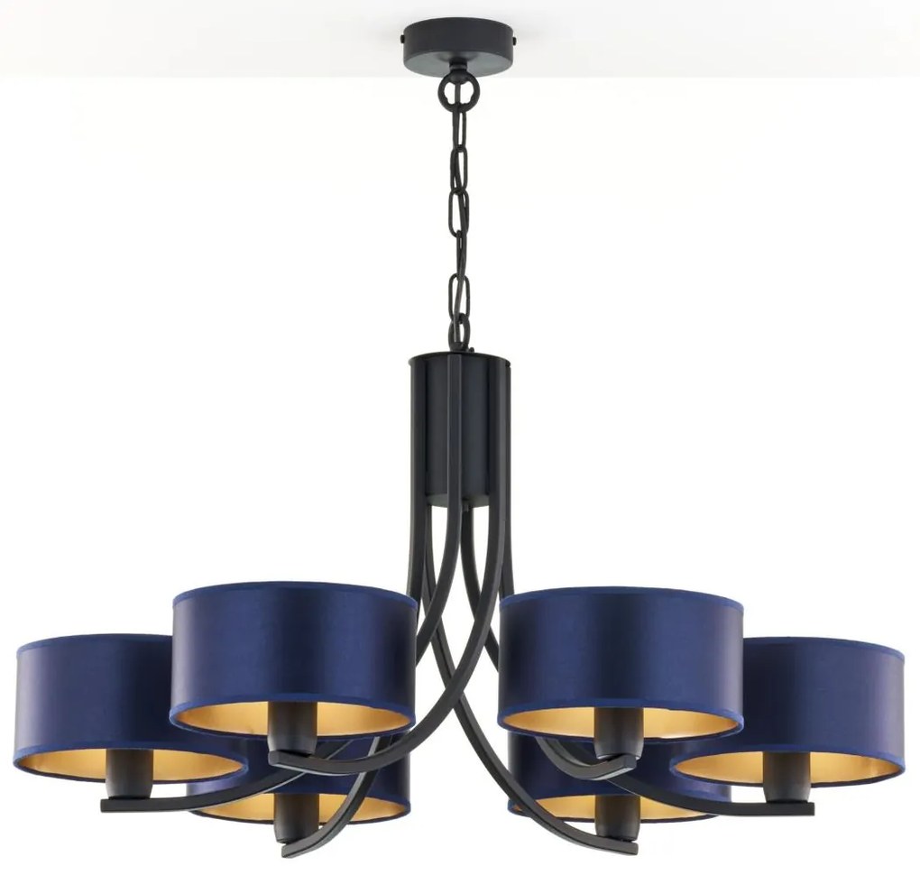 Jupiter 2102 - Láncos csillár ARTHUR 6xE27/15W/230V kék/fekete