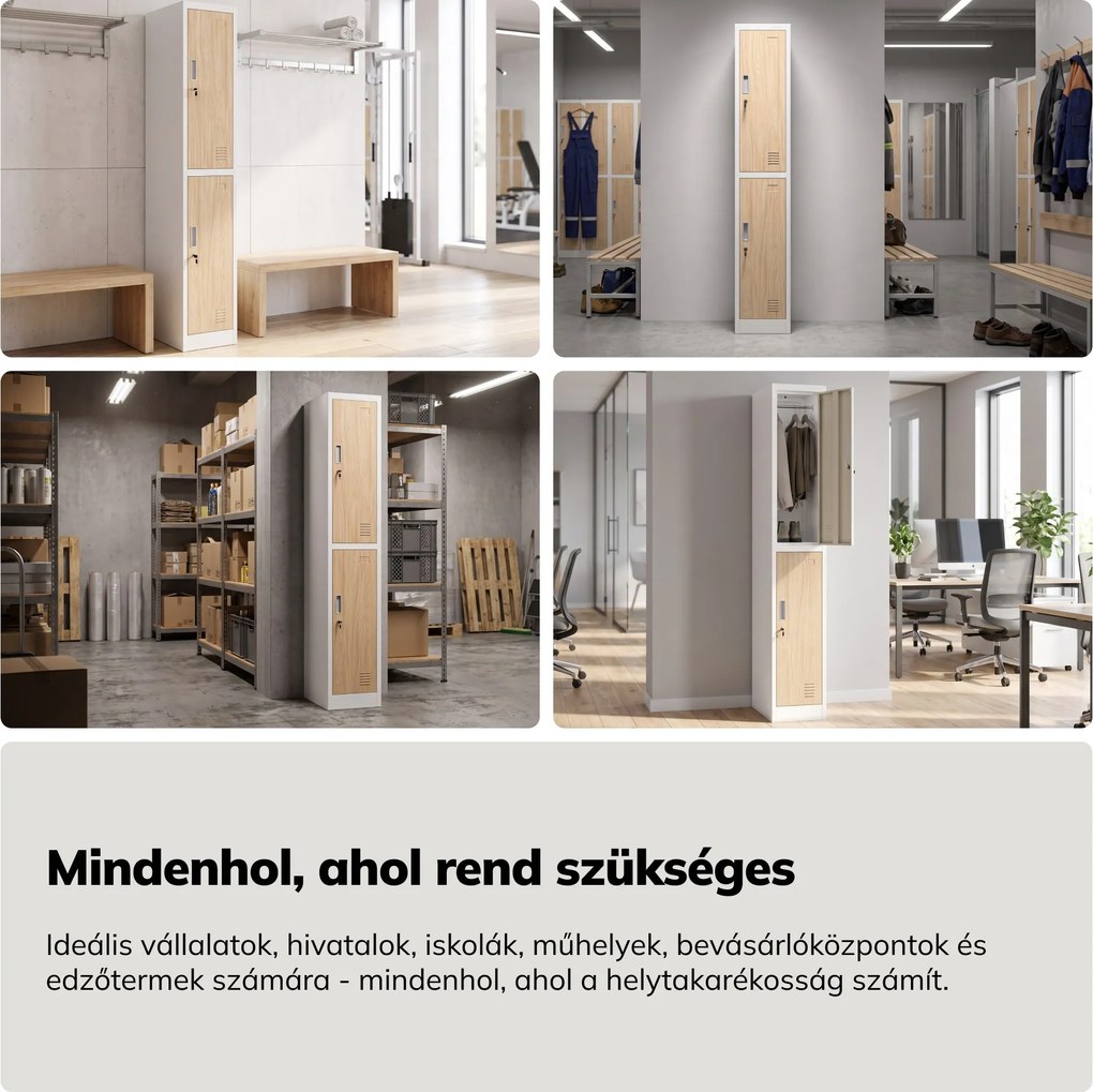 BHP öltözőszekrény, dolgozói, egyszemélyes, 2 rekesz akasztórúddal, fehér/Sonoma tölgy, 316,5x1850x450 mm: IGOR 1 Plus Eco Design