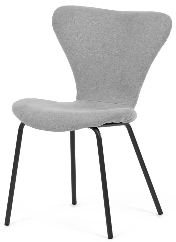 Scaun de sufragerie, material gri argintiu, picioare metalice negre