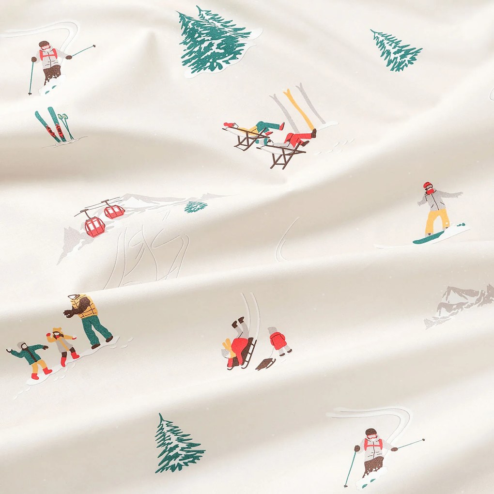 Goldea karácsonyi pamut körgumis lepedő - téli örömök 140 x 200 cm