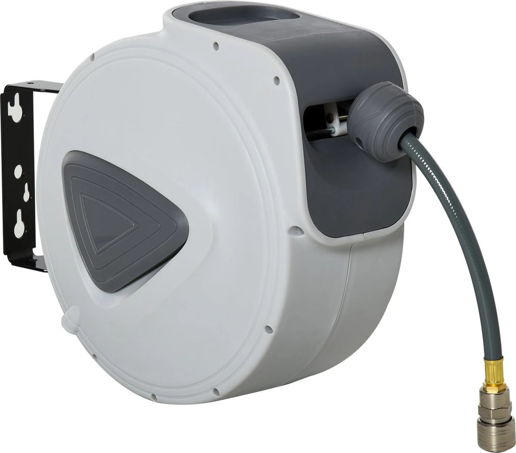 DURHAND Automatikus Kerticső-tekerő 20m + 194cm Φ1/4'' csatlakozással, Falra Szerelhető és 180°-ban Forgatható, Szürke | Aosom
